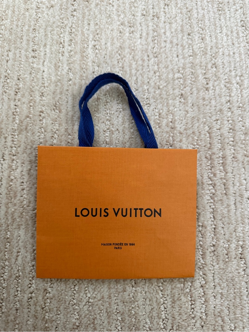 Louis Vuitton Orange Shopping Bag with Blue Handles